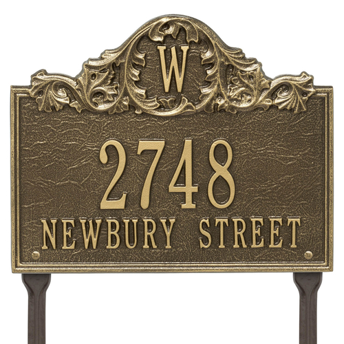 Rectangle Address Plaque with Acanthus surrounding your Monogram with a Antique Brass Finish