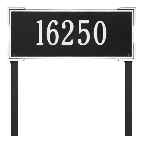 The Roanoke Rectangle Address Plaque with a Black & White Finish, Estate Lawn with One Line of Text