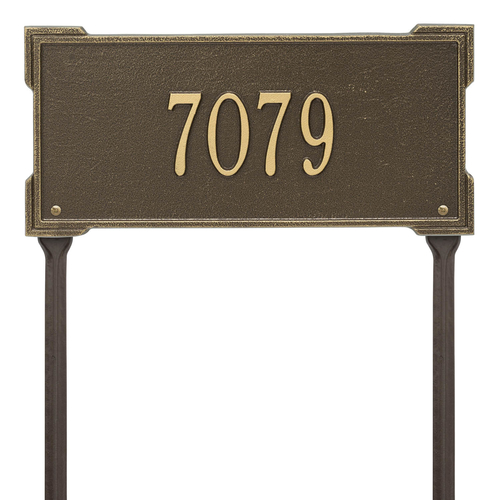The Roanoke Rectangle Address Plaque with a Antique Brass Finish, Standard Lawn with One Line of Text
