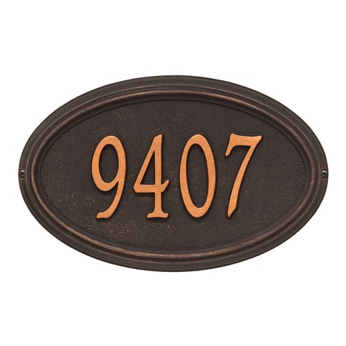 The Concord Raised Border Oval Shape Address Plaque with a Oil Rubbed Bronze Finish, Standard Wall with One Line of Text