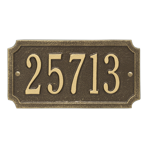 A Rectangle Address Plaque with Corners Cut Off with a Antique Brass Finish, Standard Wall with One Line of Text