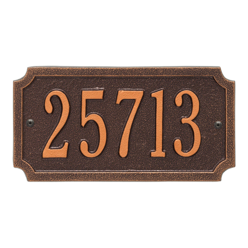 A Rectangle Address Plaque with Corners Cut Off with a Antique Copper Finish, Standard Wall with One Line of Text