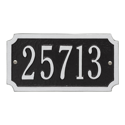 A Rectangle Address Plaque with Corners Cut Off with a Black & Silver Finish, Standard Wall with One Line of Text