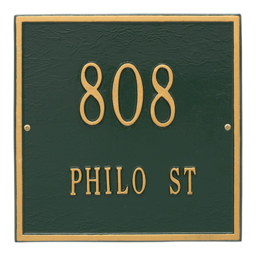 Personalized Square Green & Gold Finish, Standard Wall with Two Lines of Text