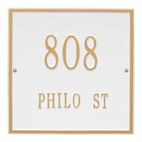 Personalized Square White & Gold Finish, Standard Wall with Two Lines of Text