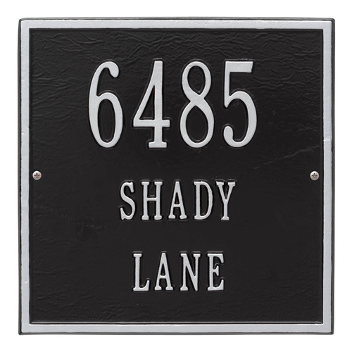 Personalized Square Black & Silver Finish, Standard Wall with Three Lines of Text