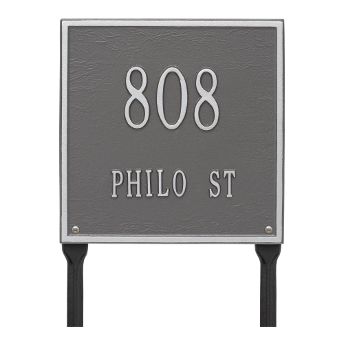 Personalized Square Pewter & Silver Finish, Standard Lawn with Two Lines of Text