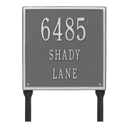 Personalized Square Pewter & Silver Finish, Standard Lawn with Three Lines of Text