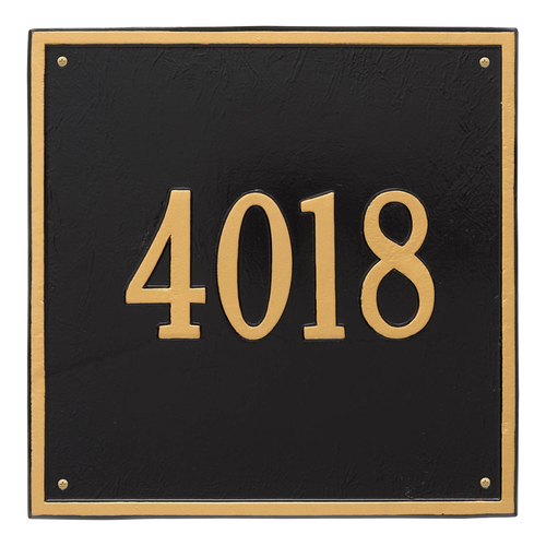 Personalized Square Black & Gold Finish, Estate Wall with One Line of Text