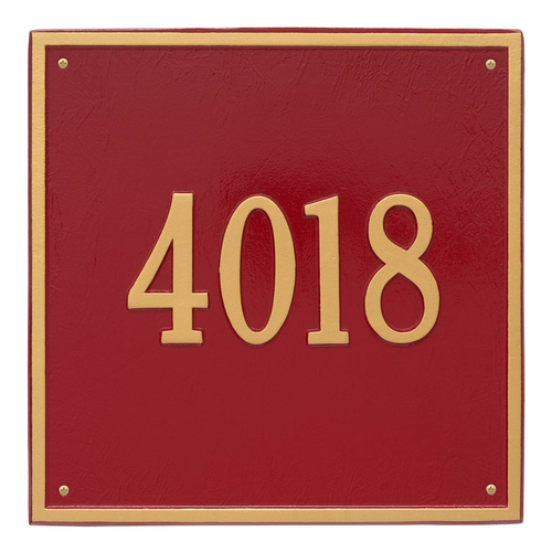 Personalized Square Red & Gold Finish, Estate Wall with One Line of Text