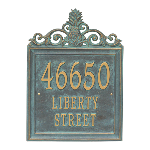Personalized Lanai Bronze & Verdigris Finish, Estate Wall with Three Lines of Text