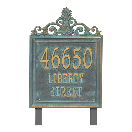 Personalized Lanai Bronze & Verdigris Finish, Estate Lawn with Three Lines of Text