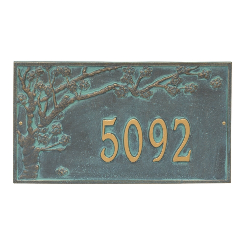 Personalized Spring Blossom Bronze & Verdigris Finish, Estate Wall with One Line of Text