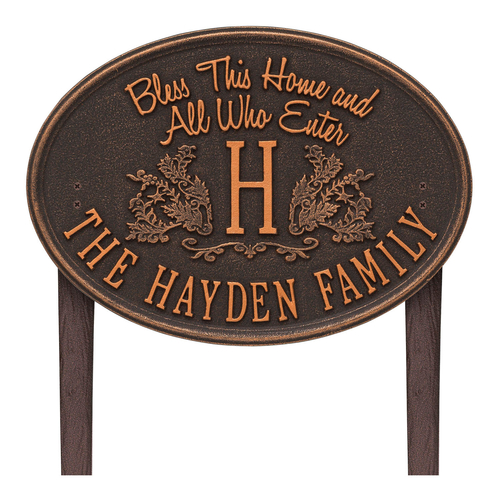 Bless This Home Monogram Oval Personalized Plaque Oil Rubbed Bronze