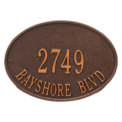 Hawthorne Oval Address Plaque with a Antique Copper Finish, Standard Wall Mount with Two Lines of Text