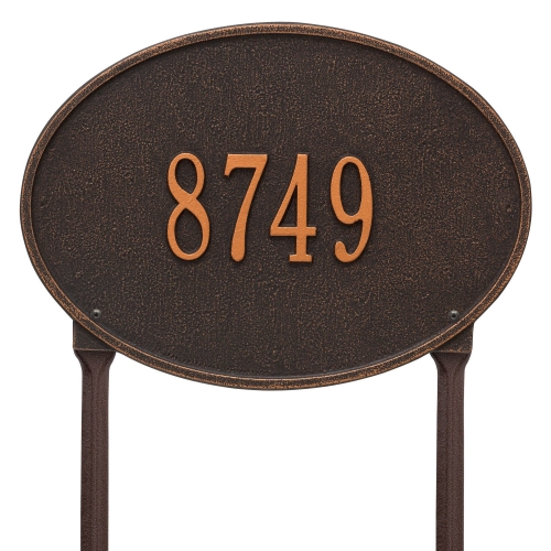 Hawthorne Oval Address Plaque with a Oil Rubbed Bronze Finish, Standard Lawn Size with One Line of Text