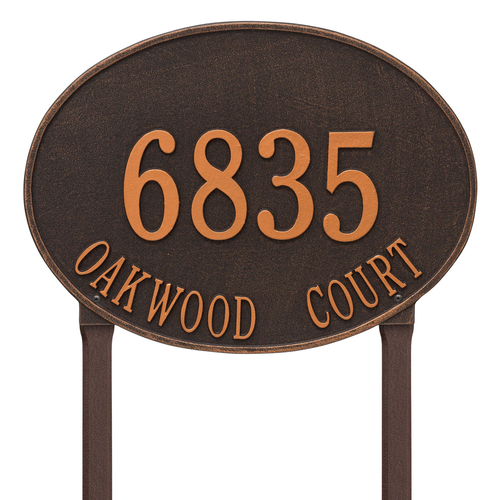 Hawthorne Oval Address Plaque with a Oil Rubbed Bronze Finish, Estate Lawn with Two Lines of Text