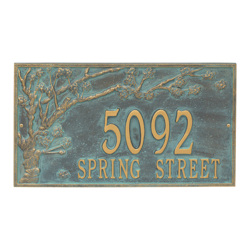 Personalized Spring Blossom Bronze & Verdigris Finish, Estate Wall with Two Lines of Text