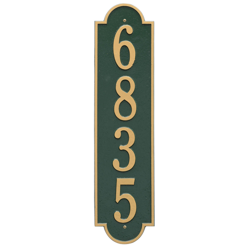 Personalized Richmond Style Vertical Estate Wall Plaque with a Green & Gold Finish