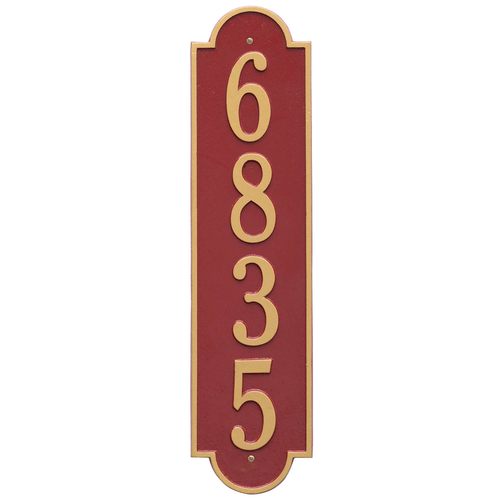 Personalized Richmond Style Vertical Estate Wall Plaque with a Red & Gold Finish