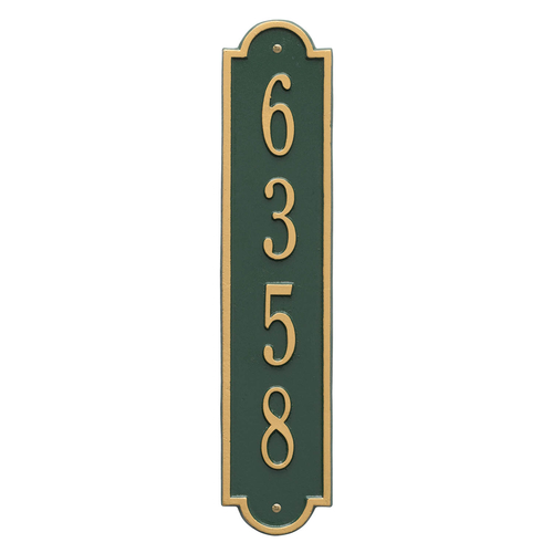 Personalized Richmond Style Vertical Wall Plaque with a Green & Gold Finish