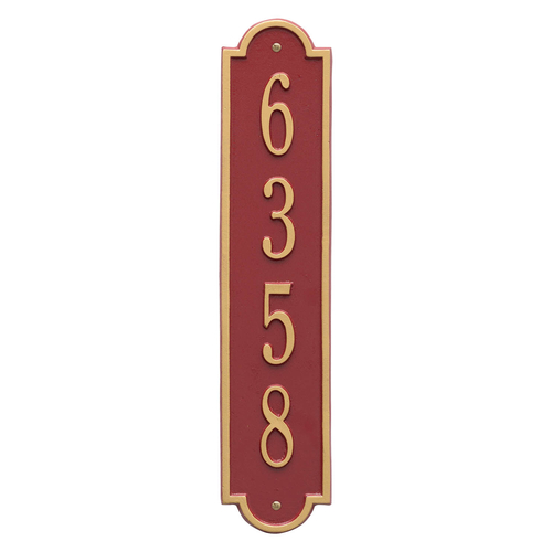 Personalized Richmond Style Vertical Wall Plaque with a Red & Gold Finish