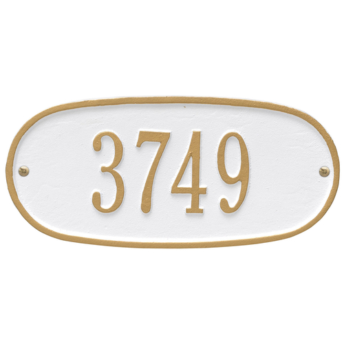 Oval Plaque with a White & Gold Finish, Standard Wall Mount with One Line of Text