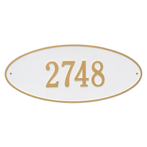 Madison Style Oval Shape Address Plaque with a White & Gold Finish, Estate Wall Mount with One Line of Text