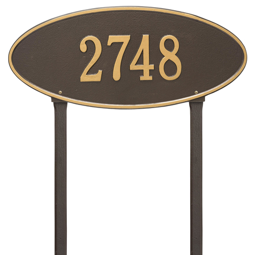 Madison Style Oval Shape Address Plaque with a Bronze & Gold Finish, Estate Lawn Size with One Line of Text