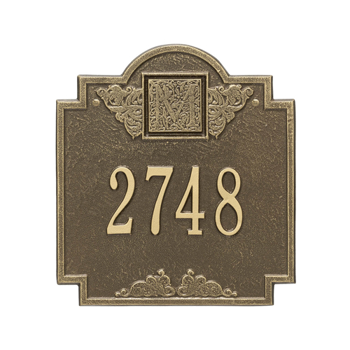 Address Plaque with your Monogram with a Antique Brass Finish