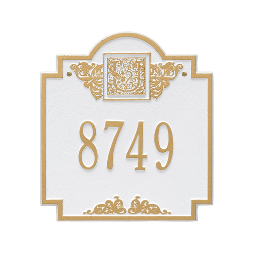 Address Plaque with your Monogram with a White & Gold Finish, Standard Wall Mount with One Line of Text