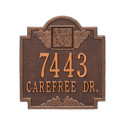Square Shaped Address Plaque with your Monogram with a Antique Copper Finish