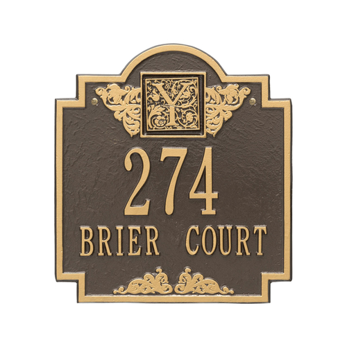Square Shaped Address Plaque with your Monogram with a Bronze & Gold Finish