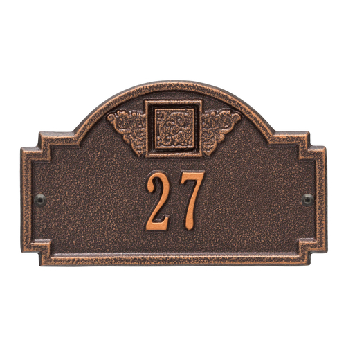 Square Shaped Address Plaque with your Monogram with a Antique Copper Finish, Petite Wall Mount with One Line of Text