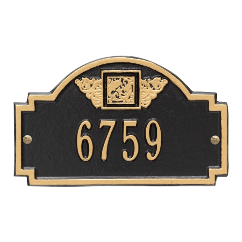 Square Shaped Address Plaque with your Monogram with a Black & Gold Finish, Petite Wall Mount with One Line of Text