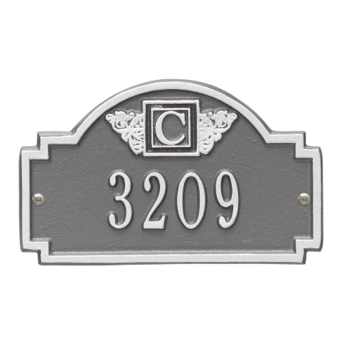 Square Shaped Address Plaque with your Monogram with a Pewter & Silver Finish, Petite Wall Mount with One Line of Text