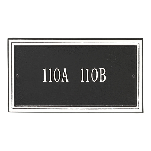 Rectangle Shape Double Line Address Plaque with a Black & White Finish, Standard Wall Mount with One Line of Text