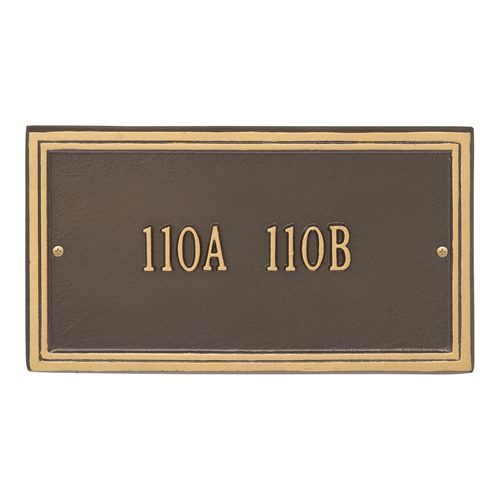 Rectangle Shape Double Line Address Plaque with a Bronze & Gold Finish, Standard Wall Mount with One Line of Text