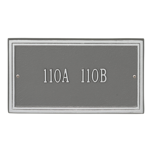 Rectangle Shape Double Line Address Plaque with a Pewter & Silver Finish, Standard Wall Mount with One Line of Text