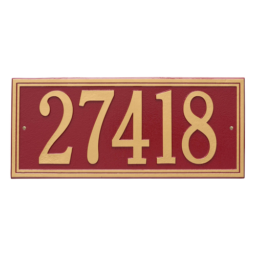 Rectangle Shape Double Line Address Plaque with a Red & Gold Finish, Estate Wall Mount with One Line of Text