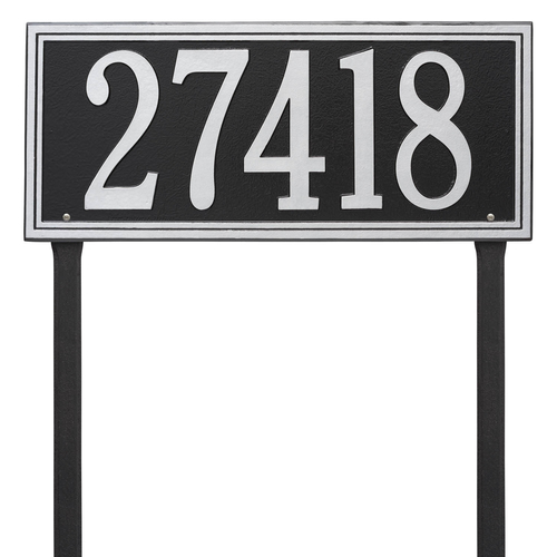 Rectangle Shape Double Line Address Plaque with a Black & Silver Finish, Estate Lawn Size with One Line of Text