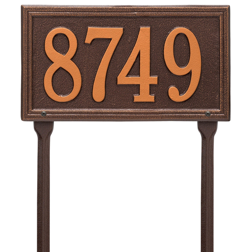 Rectangle Shape Double Line Address Plaque with a Antique Copper Finish, Standard Lawn Size with One Line of Text