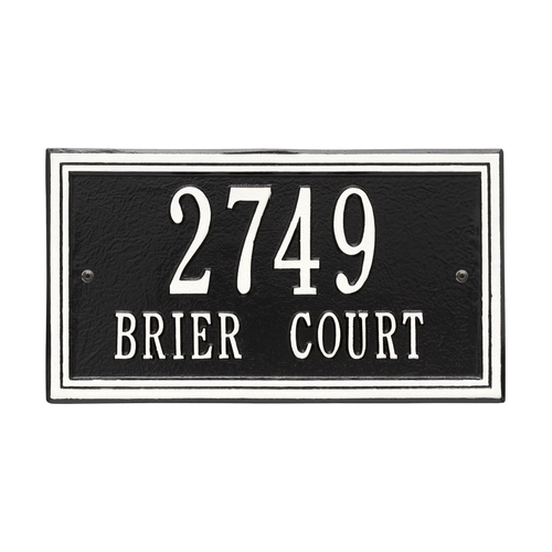 Rectangle Shape Double Line Address Plaque with a Black & White Finish, Standard Wall Mount with Two Lines of Text
