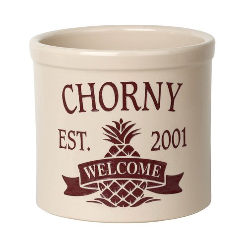 Personalized Pineapple 2 Gallon Crock with Red Etching