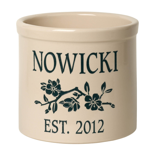 Personalized Dogwood Branch 2 Gallon Crock with Green Etching