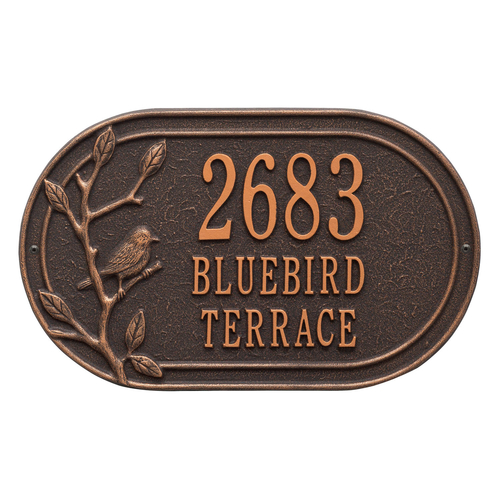 Personalized Woodridge Bird Oval Oil Rubbed Bronze Finish, Standard Wall with Three Lines of Text