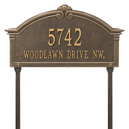 Personalized Roselyn Arch Bronze & Gold Plaque Grande Lawn with Two Lines of Text