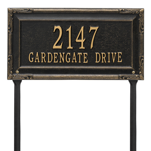 Personalized Gardengate Black & Gold Plaque Grande Lawn with Two Lines of Text