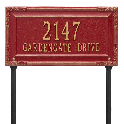 Personalized Gardengate Red & Gold Plaque Grande Lawn with Two Lines of Text