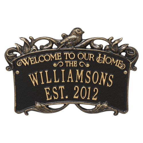 Songbird Welcome Anniversary Personalized Plaque Black & Gold
